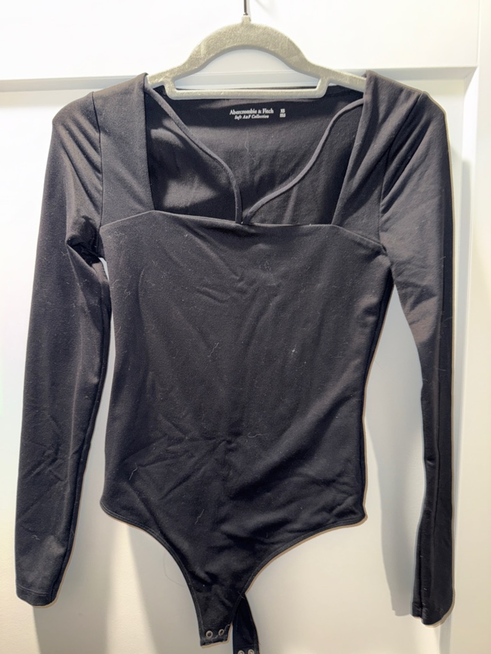 Abercrombie & Fitch Black Long-Sleeve Square-Neck Bodysuit with Snap Closure